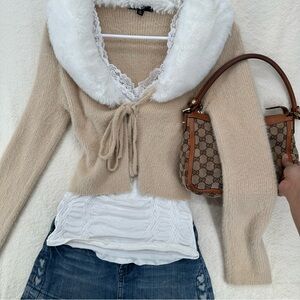 Papaya Faux Fur Tie Front Coquette Sweater